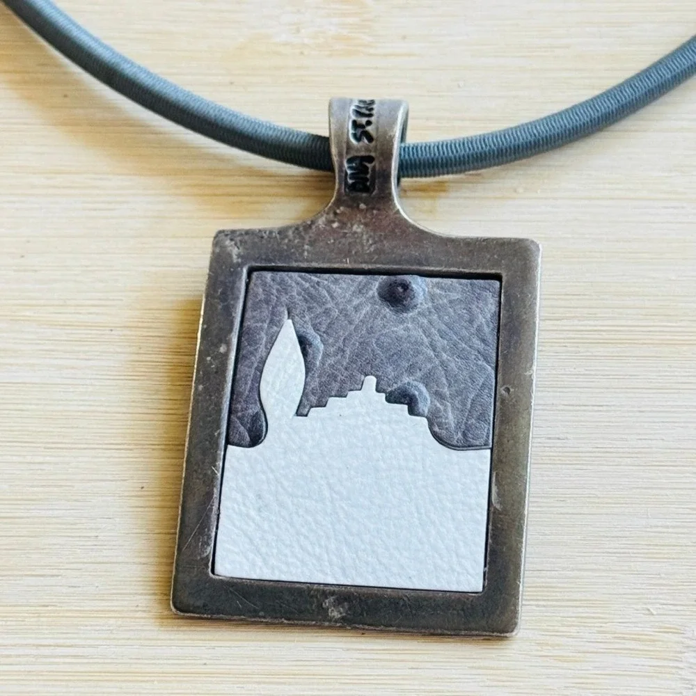VTG Diva St.‎ Paul De Vence Leather Necklace Choker Scenery Artisan Italy 17